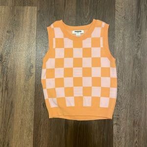 Pink and orange checkered sweater vest
